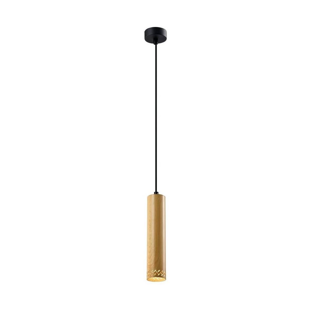 Crna viseća svjetiljka s drvenim sjenilom ø 7 cm Tubo – Candellux Lighting