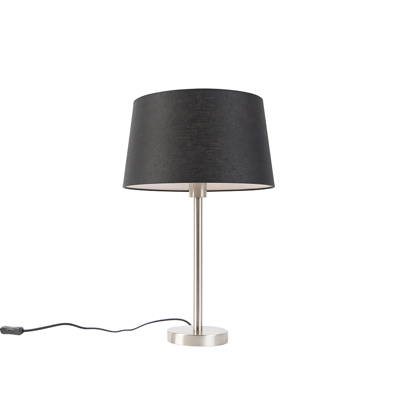 Moderna stolna svjetiljka čelik s crnim sjenilom 35 cm - Simplo