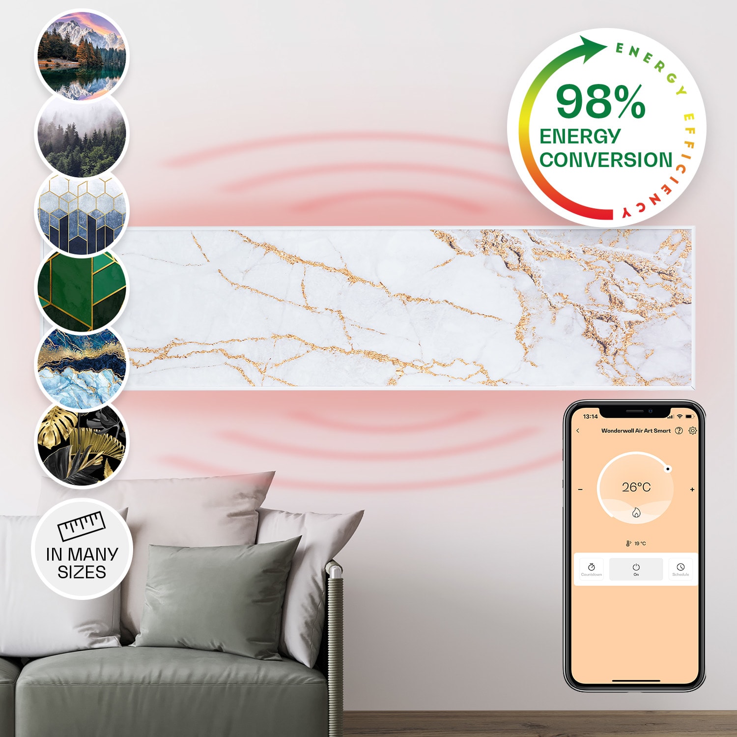 Klarstein Wonderwall Air Art Smart, infracrveni grijač, 60 x 60 cm, 350 W, mramor II