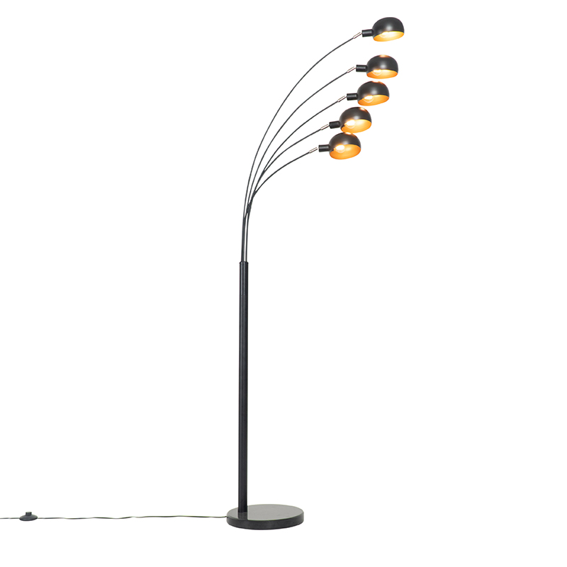 Dizajnerska podna lampa crna sa zlatom 5-svjetla - Sixties Marmo