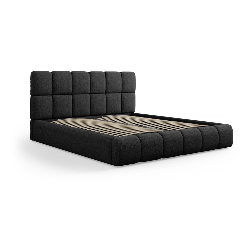 Crni tapecirani bračni krevet s prostorom za pohranu s podnicom 160x200 cm Bellis – Micadoni Home