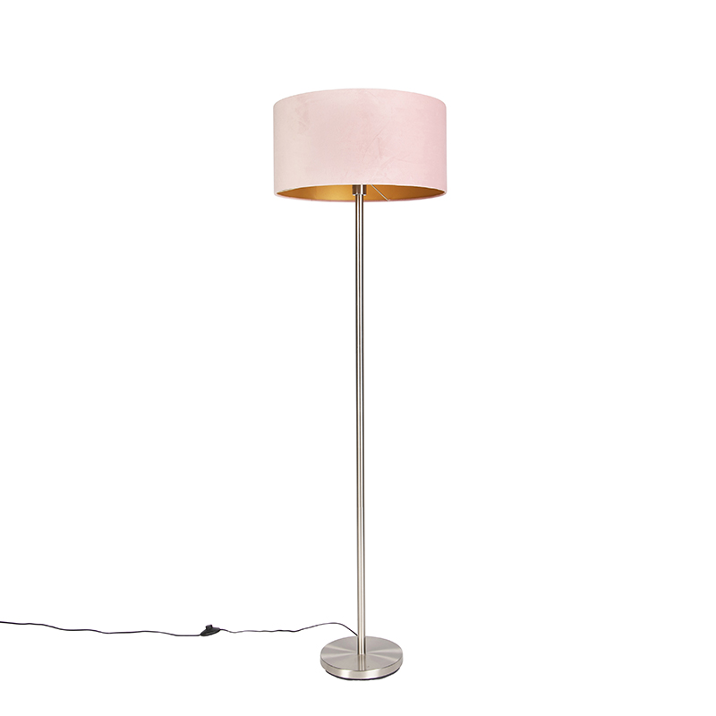 Podna svjetiljka čelik s ružičastim sjenilom 50 cm - Simplo