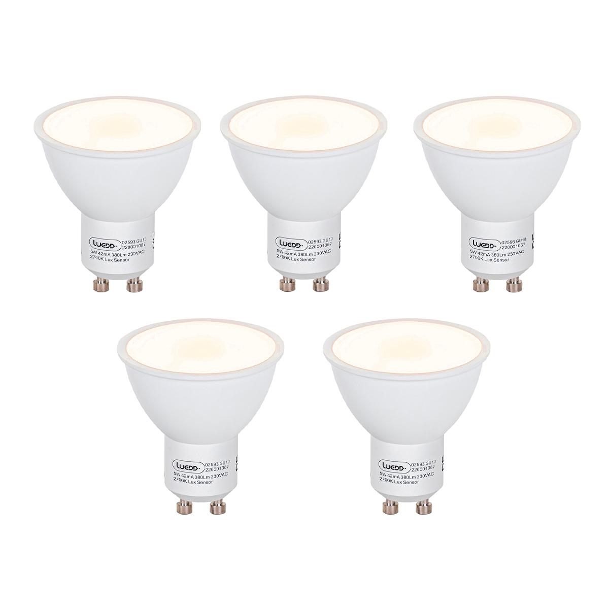 Set od 5 GU10 LED žarulja s senzorom sumraka 5W 380lm 2700K
