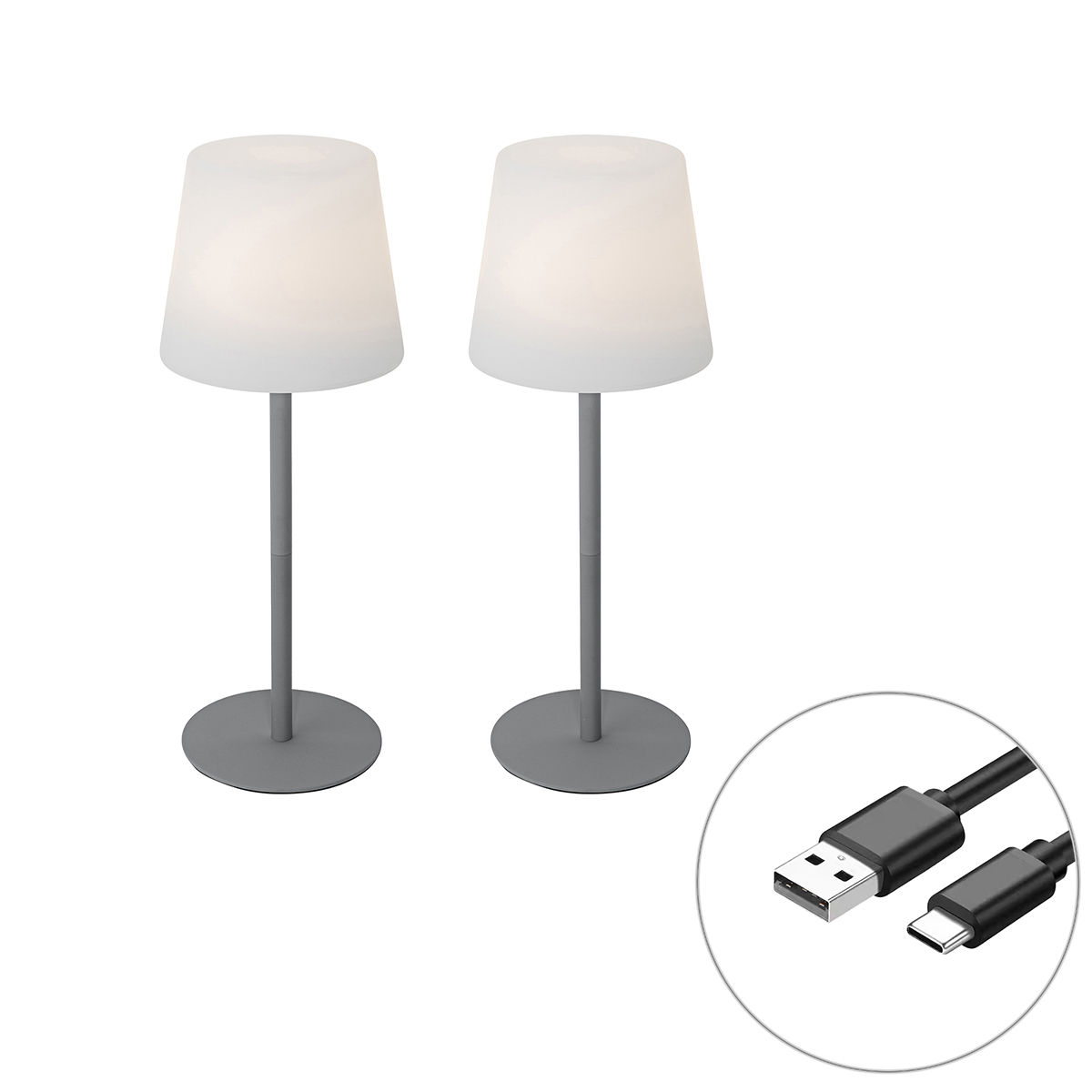 Set od 2 punjive stolne svjetiljke sive boje 40 cm IP54 - Jude