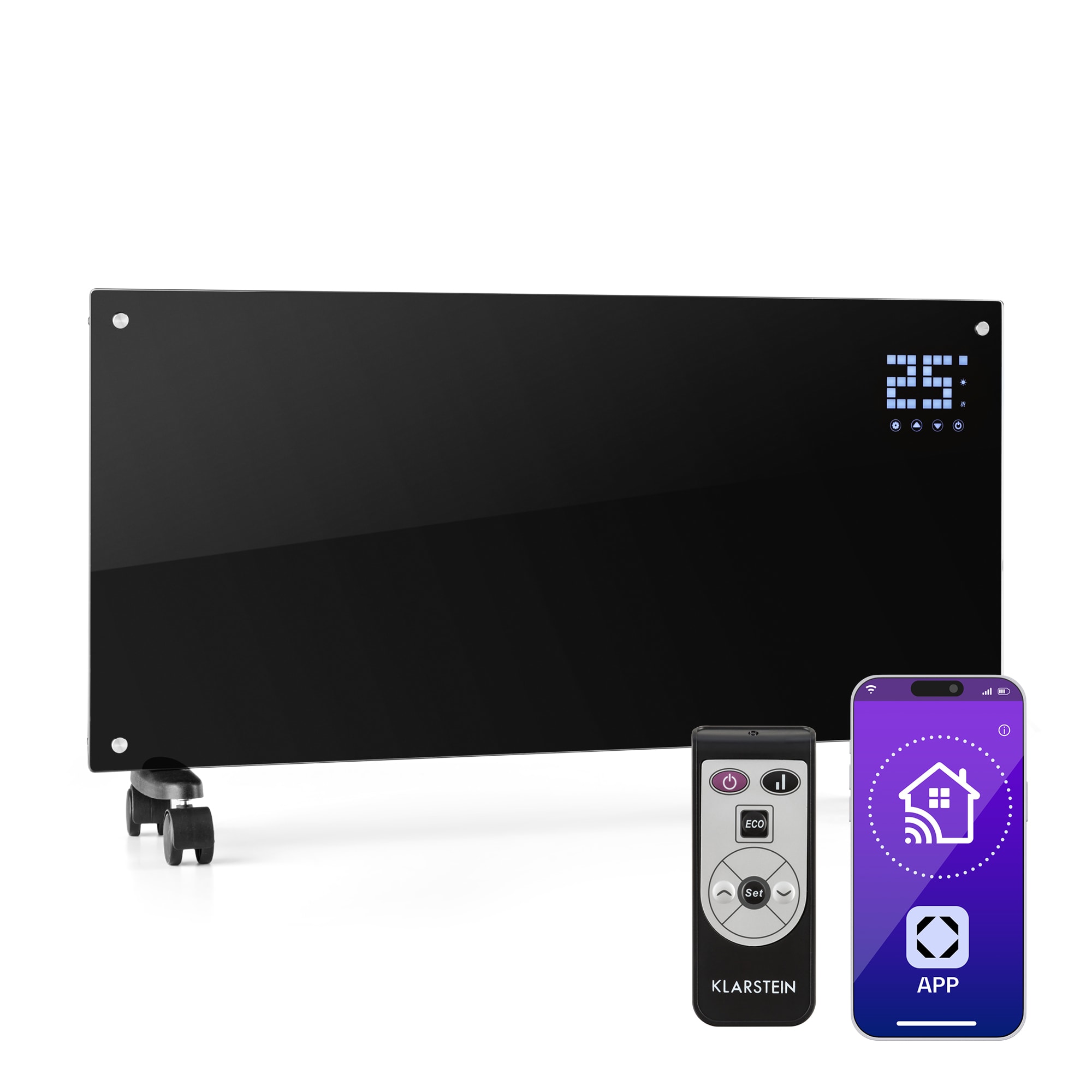 Klarstein Bornholm Smart, konvekcijska grijalica, 2000 W, WiFi, LED zaslon, timer, IP24, crna