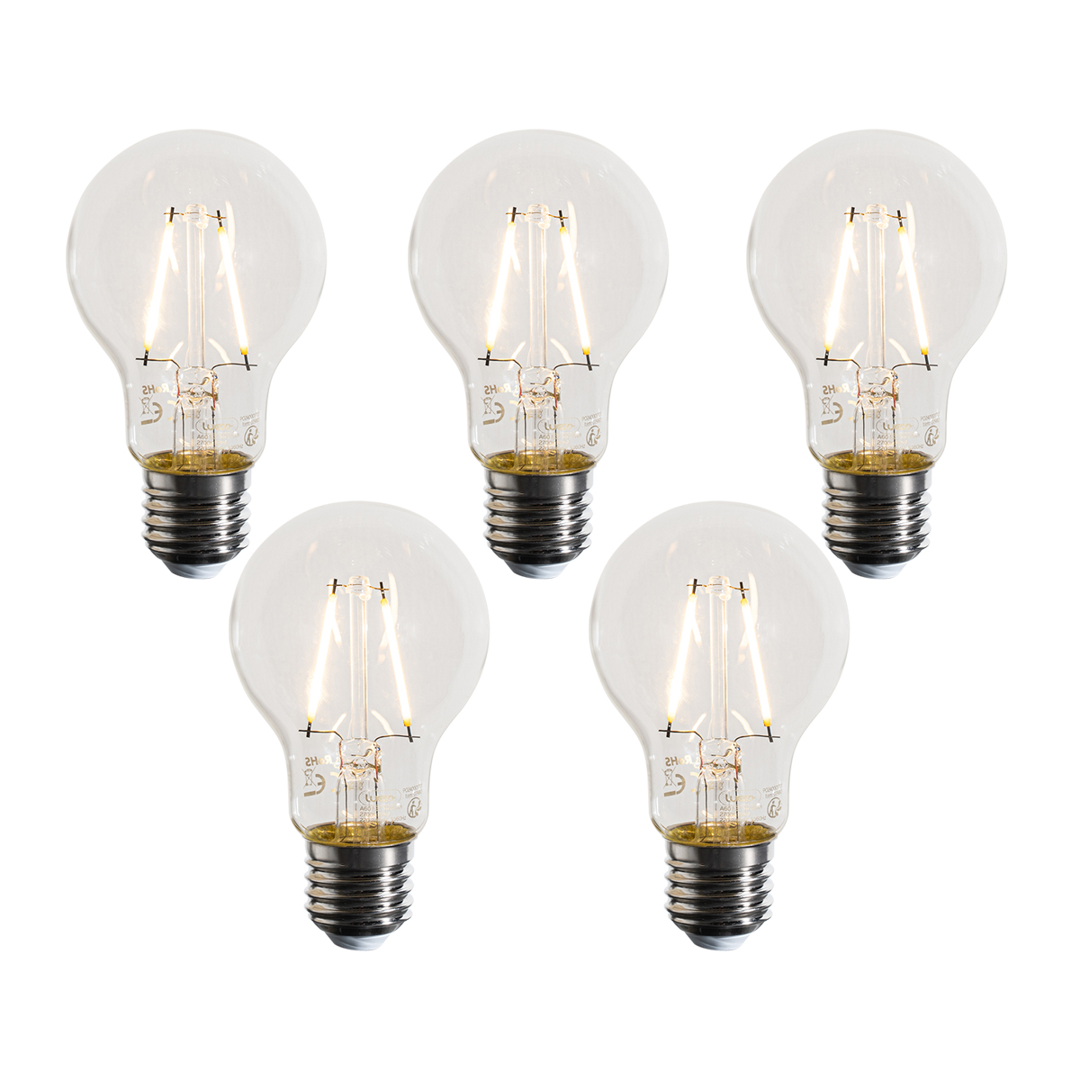 Set od 5 E27 LED žarulja A60 prozirne 3W 320 lm 2700K