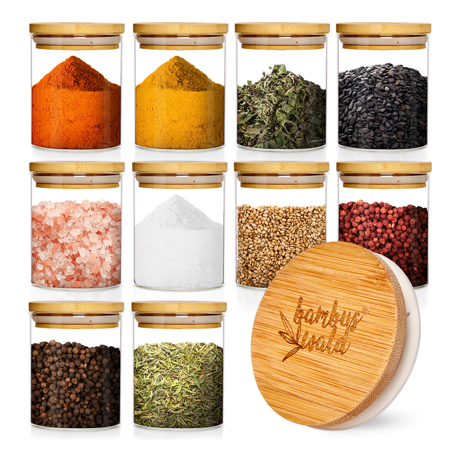 Klarstein Okrugle čaše, poklopac od bambusa, 10 komada, 150 ml/kiomad, hermetičko zatvaranje