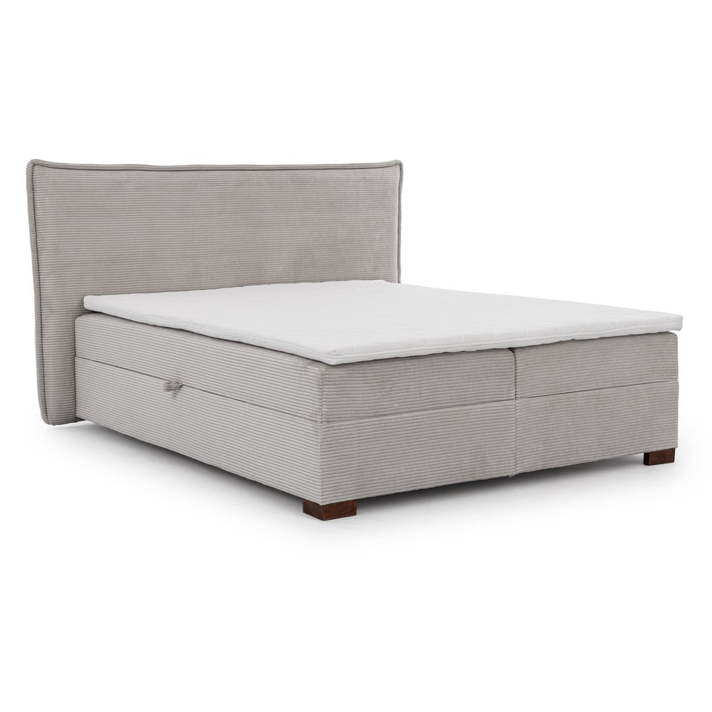 Svijetlo sivi boxspring krevet s prostorom za odlaganje 200x200 cm Lysa – Ropez