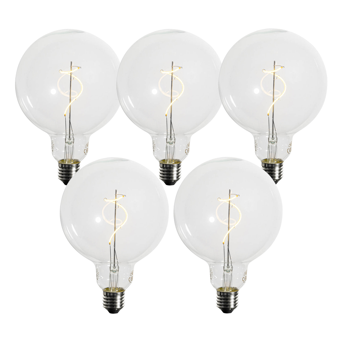 Set od 5 E27 prigušivih LED žarulja sa spiralnim vlaknom G125 4W 270 lm 2700K