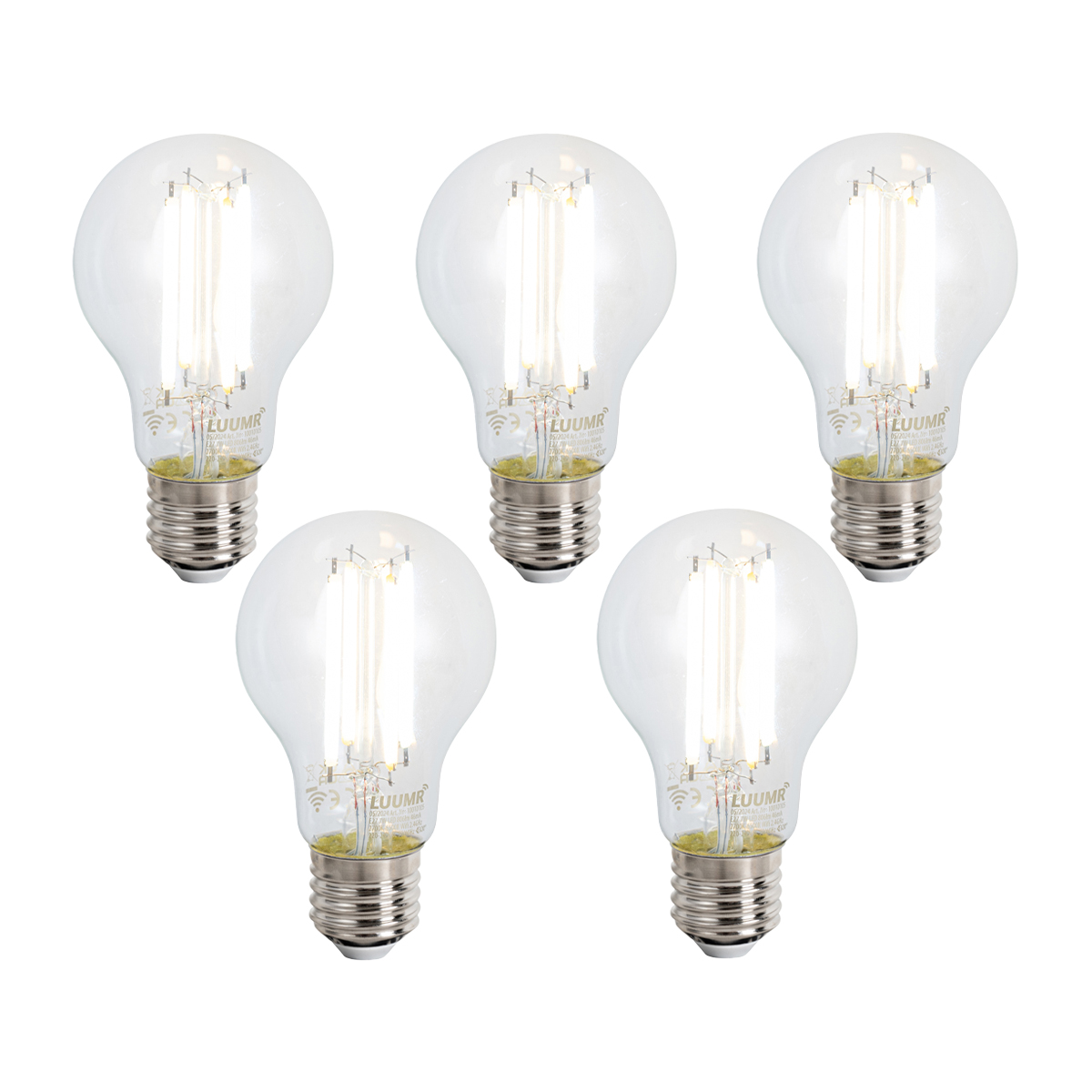 Set od 5 pametnih E27 prigušivih LED žarulja A60 prozirnih 7W 806 lm 2700-6500K