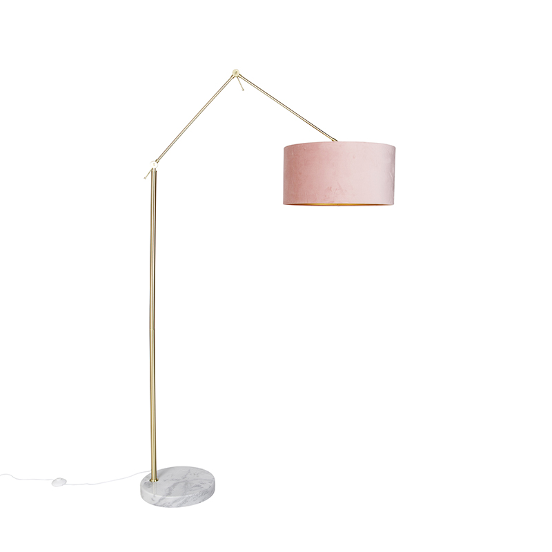 Moderna podna lampa zlatni baršunasti abažur ružičaste boje 50 cm - Editor