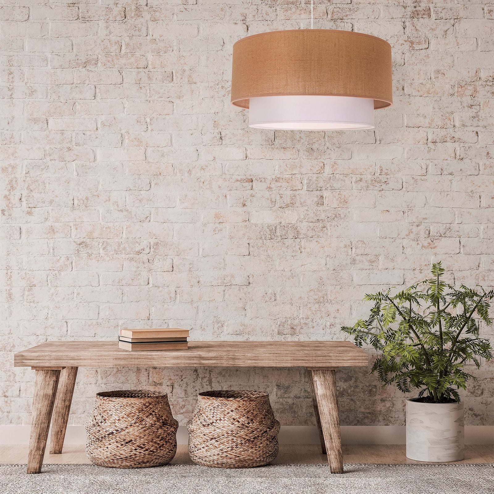 Boho viseće svjetlo, dvostruko sjenilo, juta smeđa/bijela