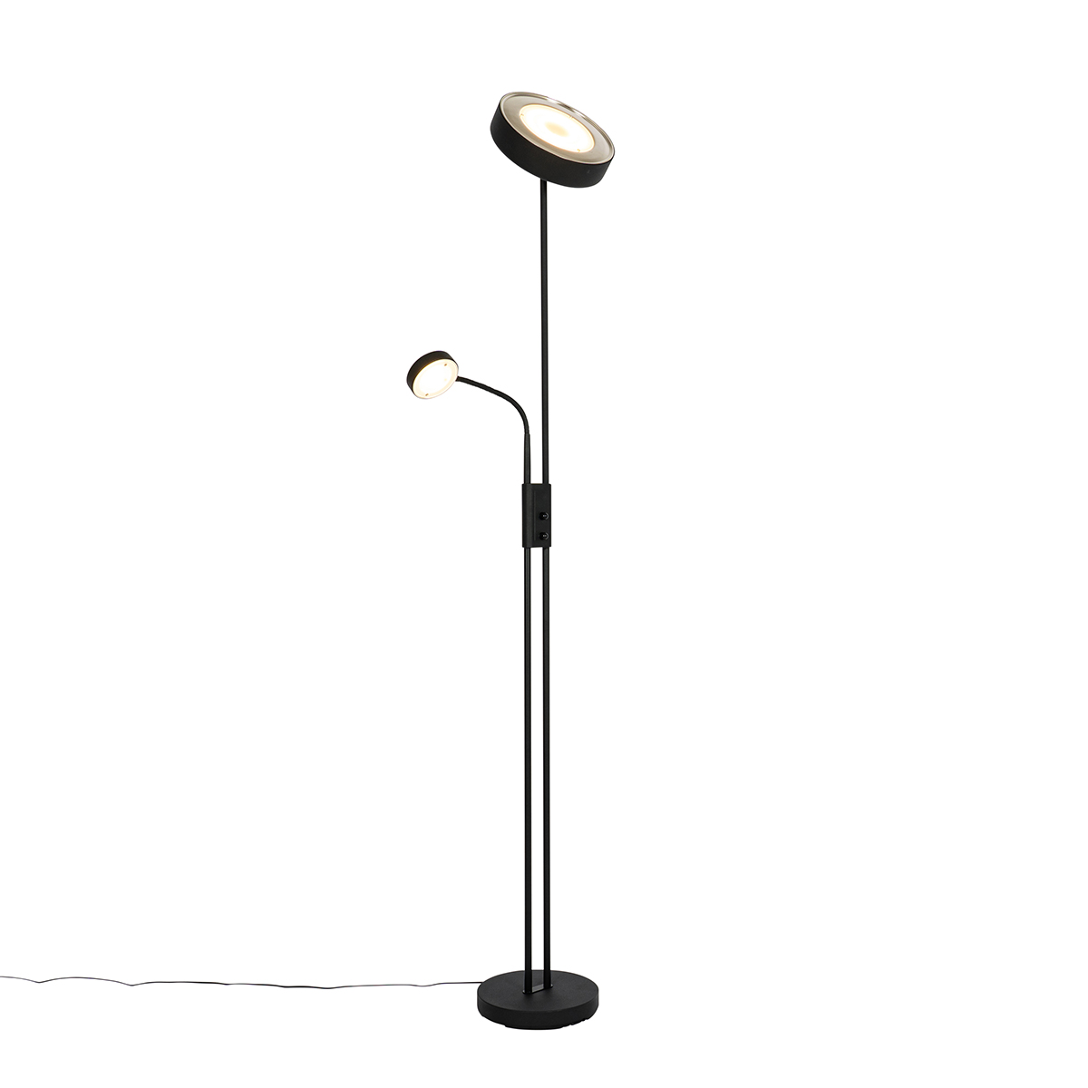 Podna lampa crna s uključenom LED i prigušivačem, s lampom za čitanje - Kelso