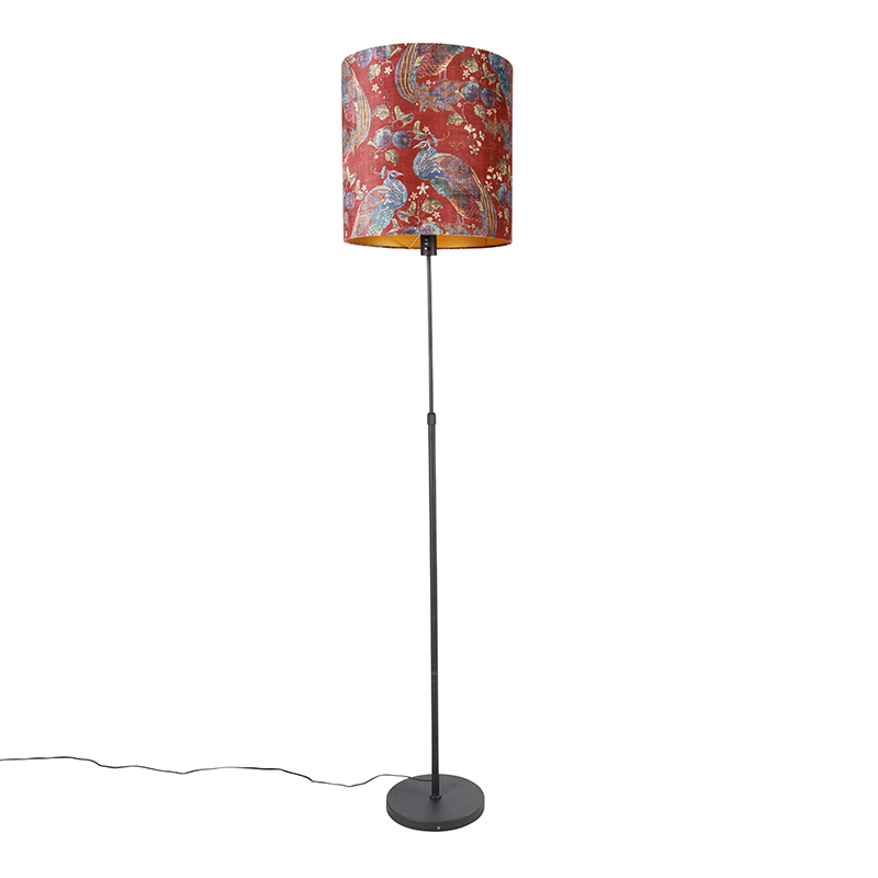 Podna svjetiljka crna abažur s dizajnom pauna crvena 40 cm - Parte
