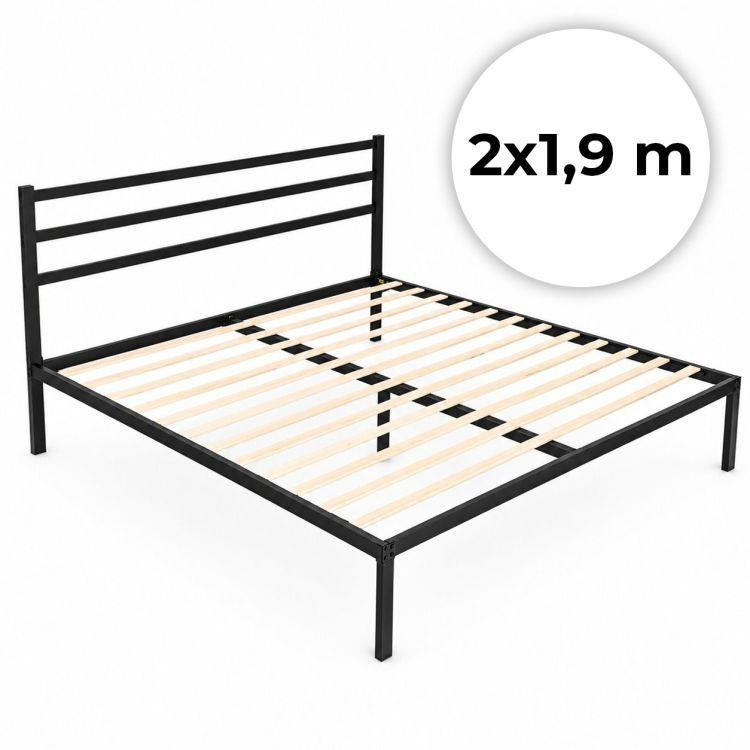 Crni metalni okvir kreveta s letvičastom podnicom i uzglavljem - 190x200 cm