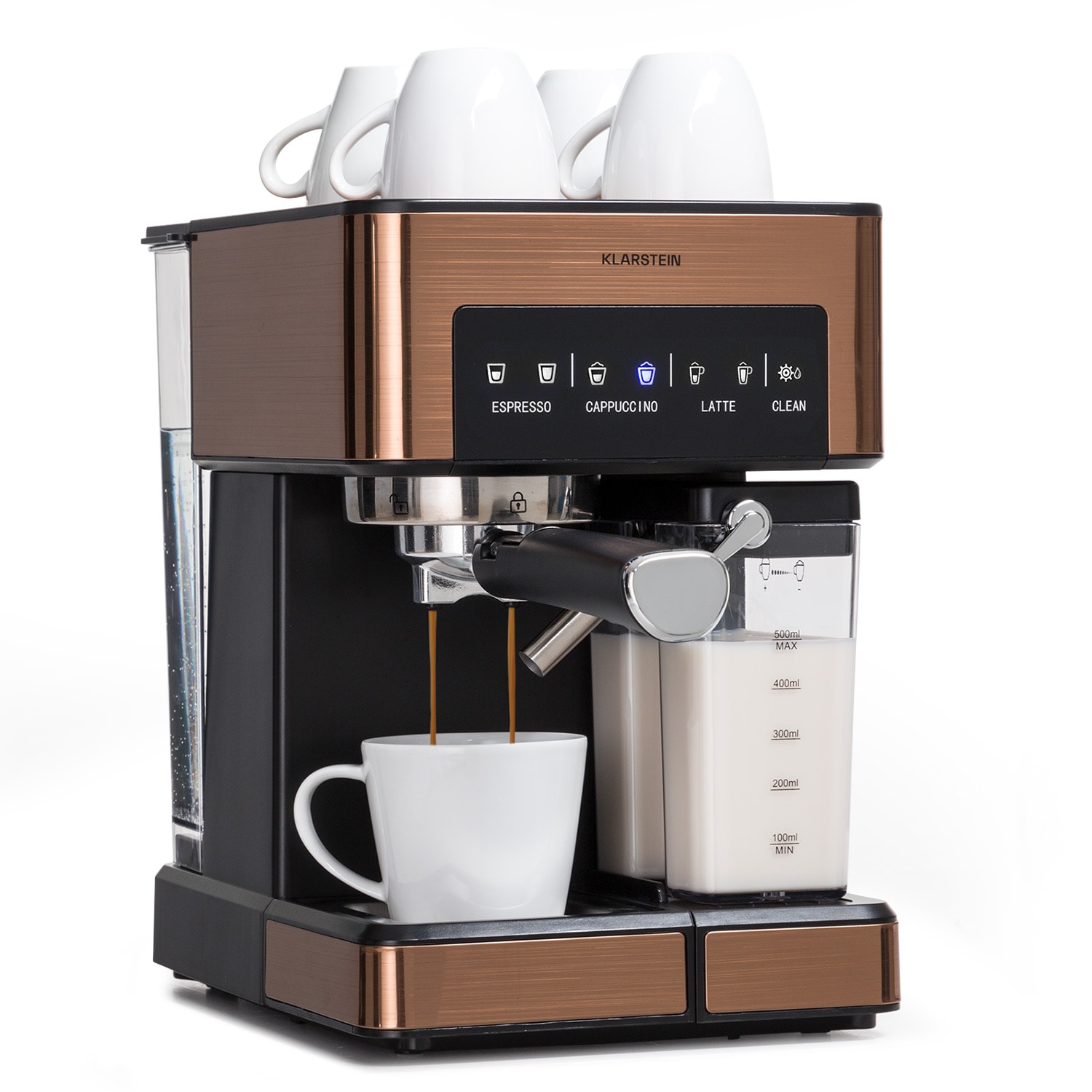 Klarstein Arabica Comfort, aparat za espresso, 1350W, 20 bara, 1,8 l, upravljačka površina osjetljiva na dodir