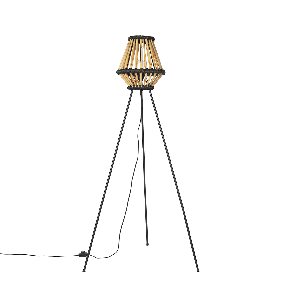 Orijentalna podna lampa s trokrakim postoljem od bambusa s crnom bojom - Evalin