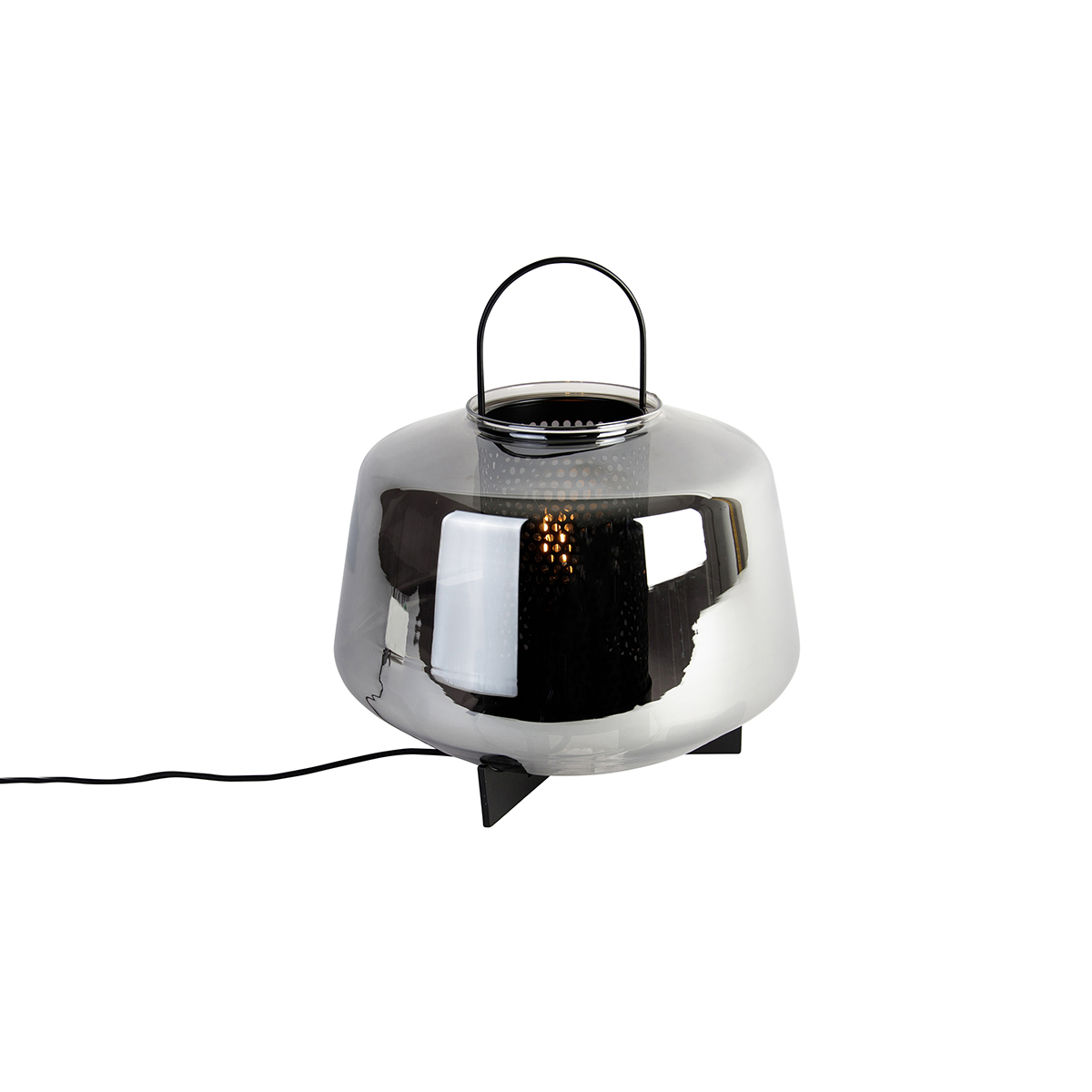 Art Deco stolna svjetiljka crna s dimnim staklom 30 cm - Kevin