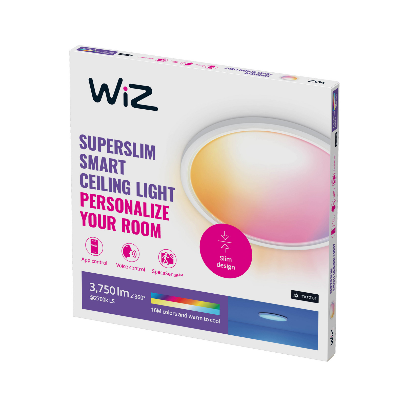 WiZ SuperSlim LED stropna svjetiljka RGBW Ø54cm bijela