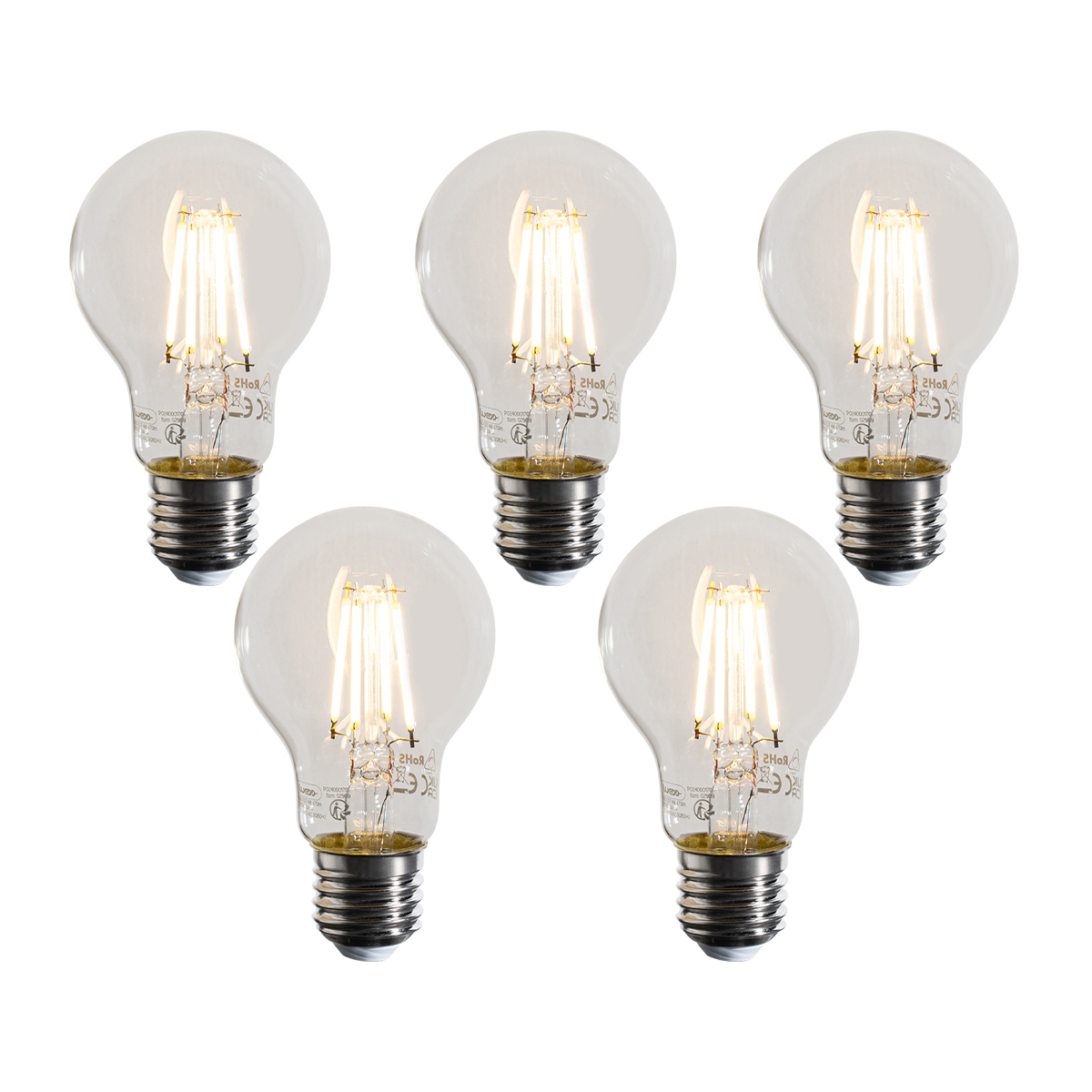 Set od 5 E27 prigušivih LED žarulja A60 prozirne 4W 470 lm 2700K