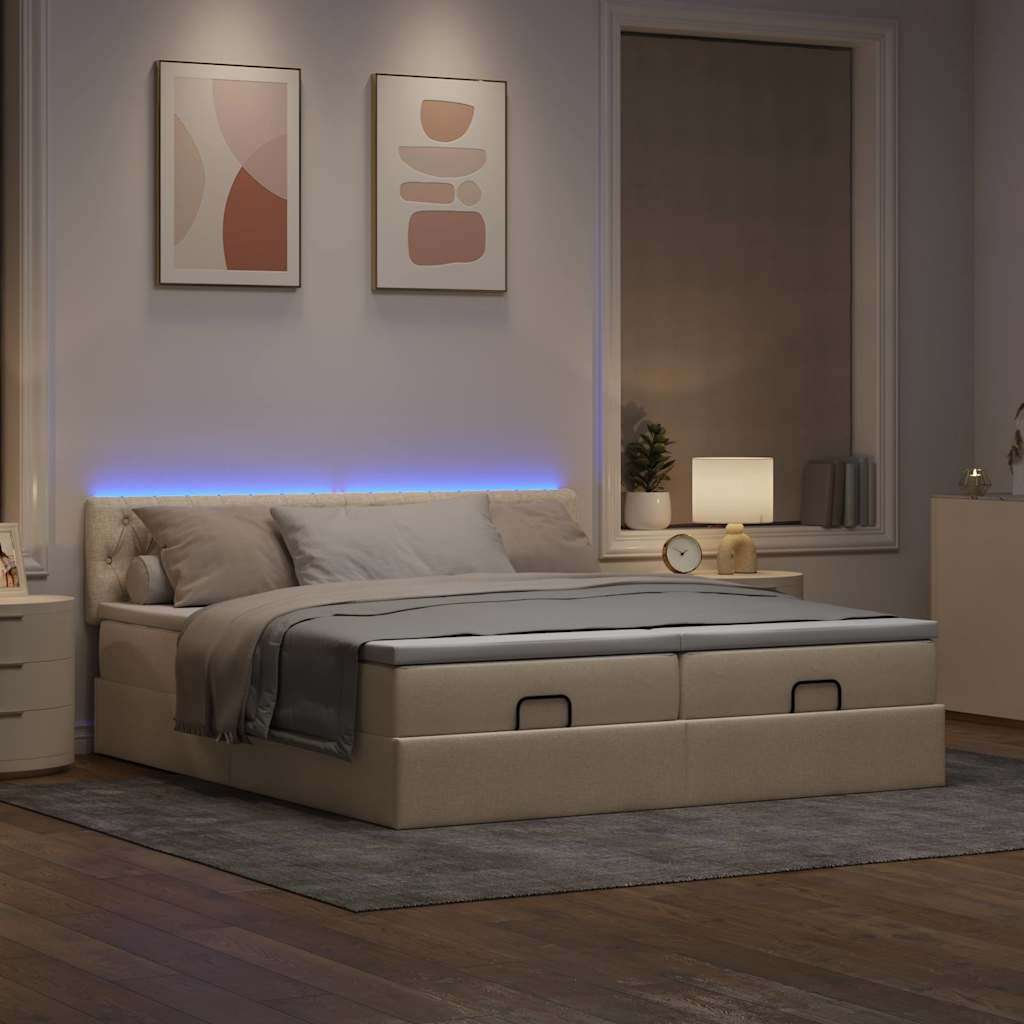 Otomanski okvir kreveta s madracima krem 180x200cm od tkanine