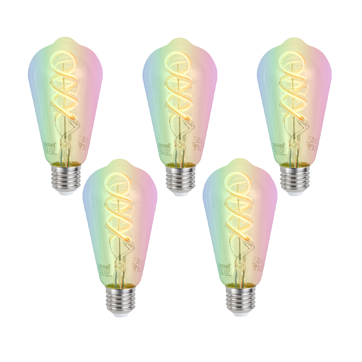 Set od 5 Smart E27 prigušne LED žarulje ST64 prozirne RGBW 4W 250lm 2700K