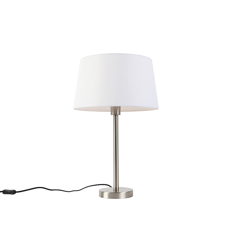 Moderna stolna svjetiljka čelik s bijelom sjenilom 32 cm - Simplo