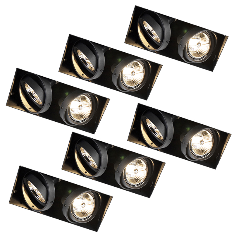 Set od 6 ugradbenih reflektora crni GU10 AR70 bez okvira 2-svjetla - Oneon