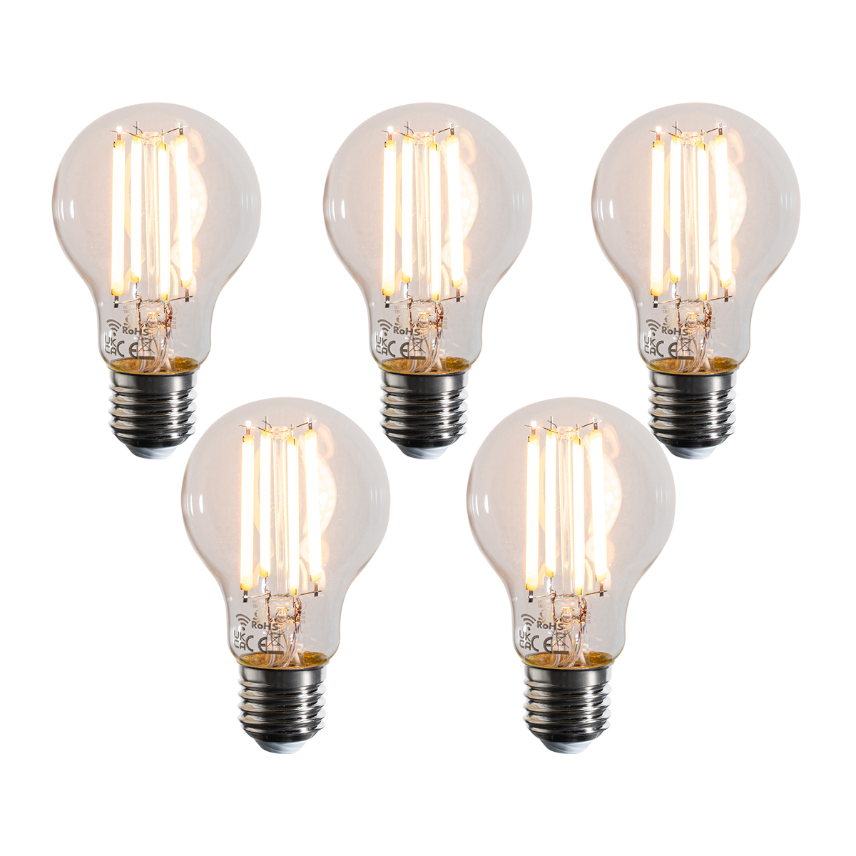 Set od 5 pametnih E27 prigušivih LED žarulja u Kelvinu A60 prozirne 7W 806 lm 1800-3000K