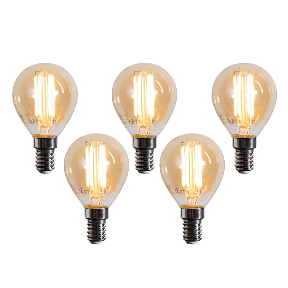 Set od 5 E14 LED žarulja G45 zlatne 2W 180 lm 2100K