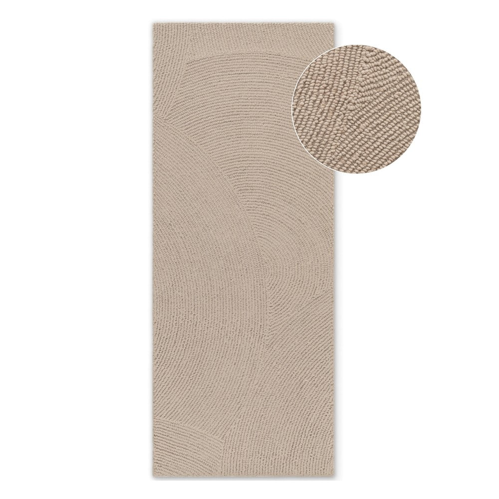 Bež ručno rađena vunena staza 80x300 cm Calmio – Hanse Home
