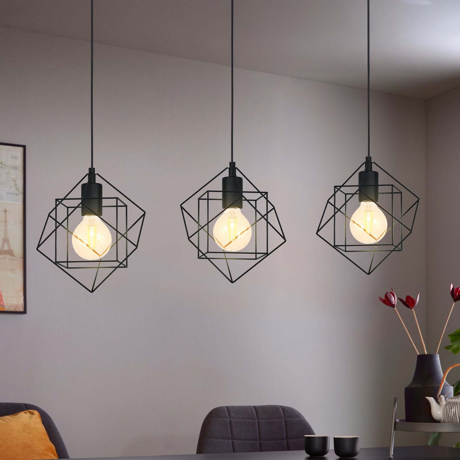 Straiton viseća svjetiljka od čelika, 3 žarulje crne boje