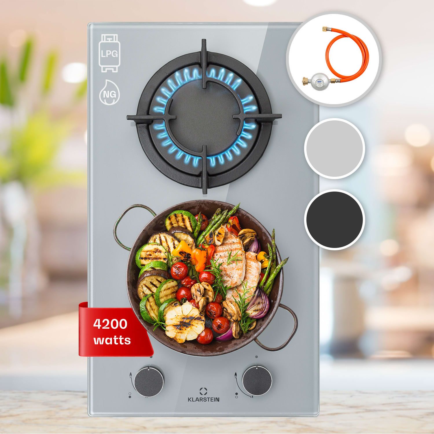 Klarstein Firetale, plinska ploča za kuhanje, 2 plamenika, aluminijski plamenici, prirodni plin/propan, uključuje crijevo i reduktor