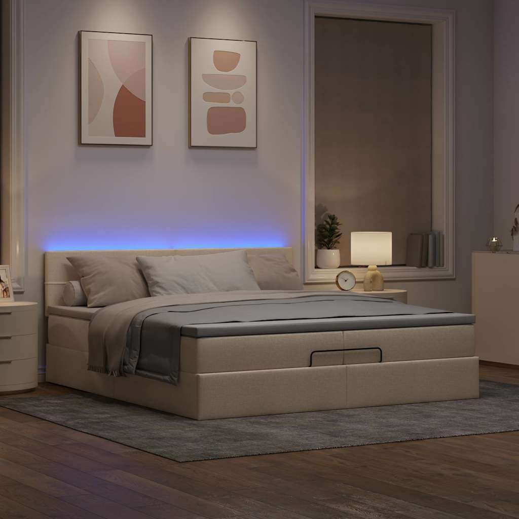 Otomanski okvir kreveta s madracima krem 200x200cm od tkanine