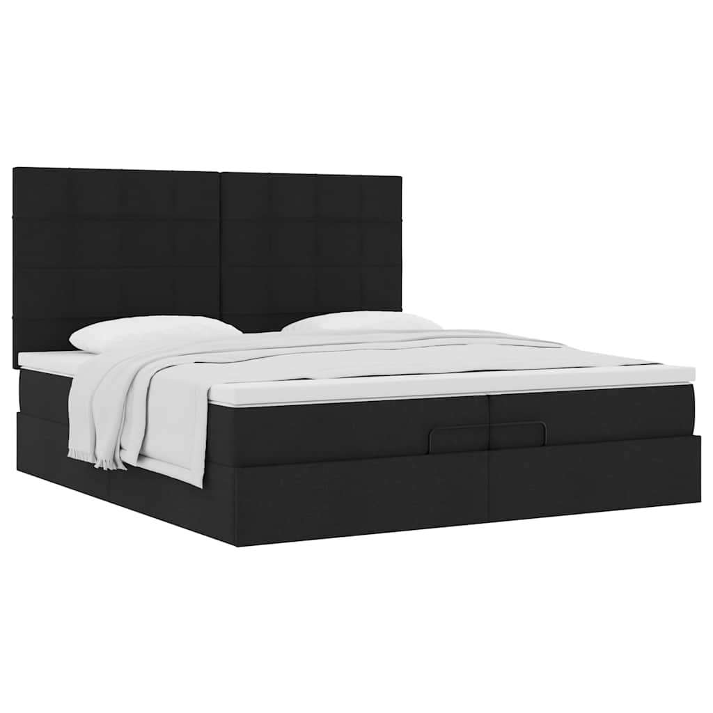 Otomanski okvir kreveta s madracima crni 200x200cm od tkanine