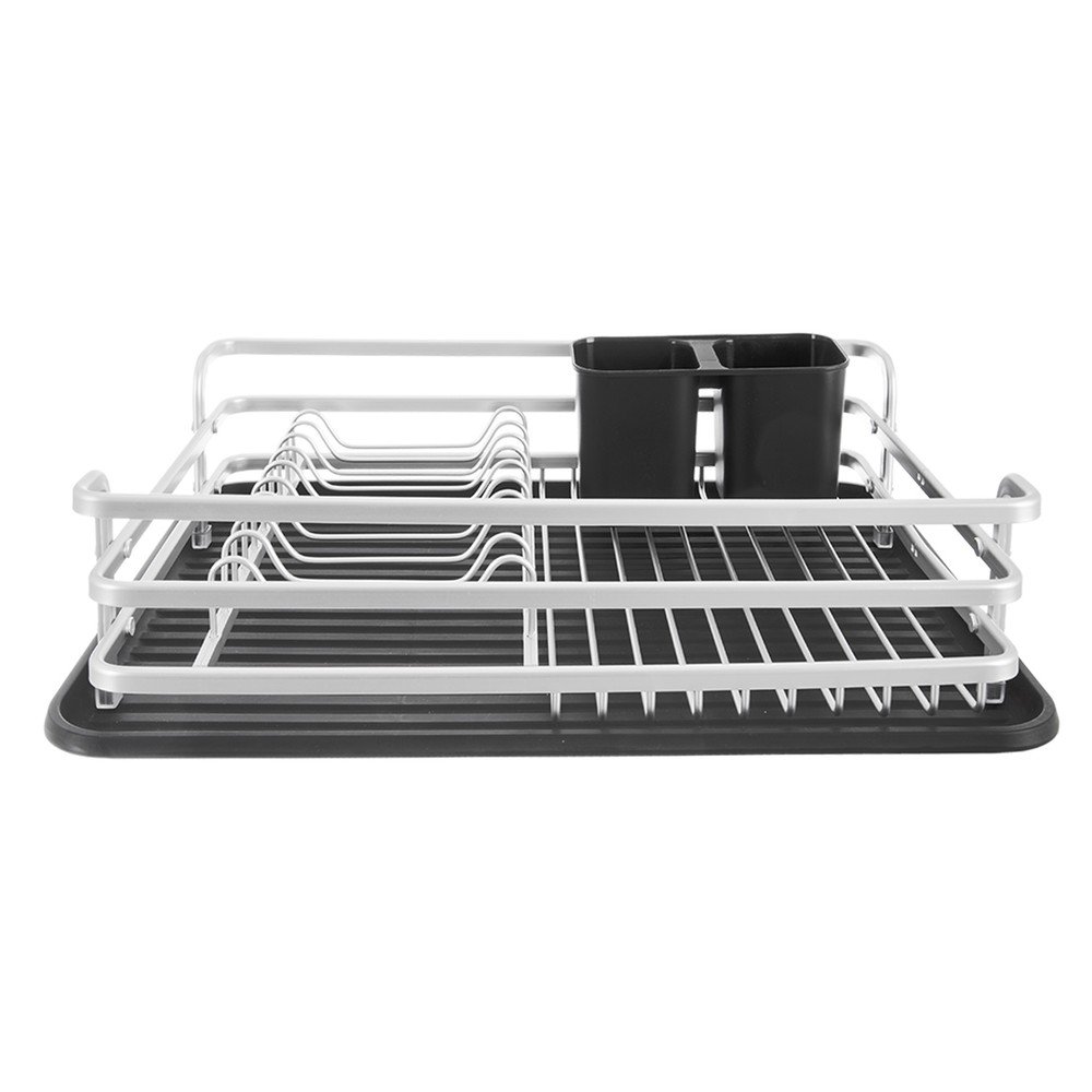 Crno-bijeli metalni ocjeđivač za posuđe 43x32 cm Deluxe – Orion