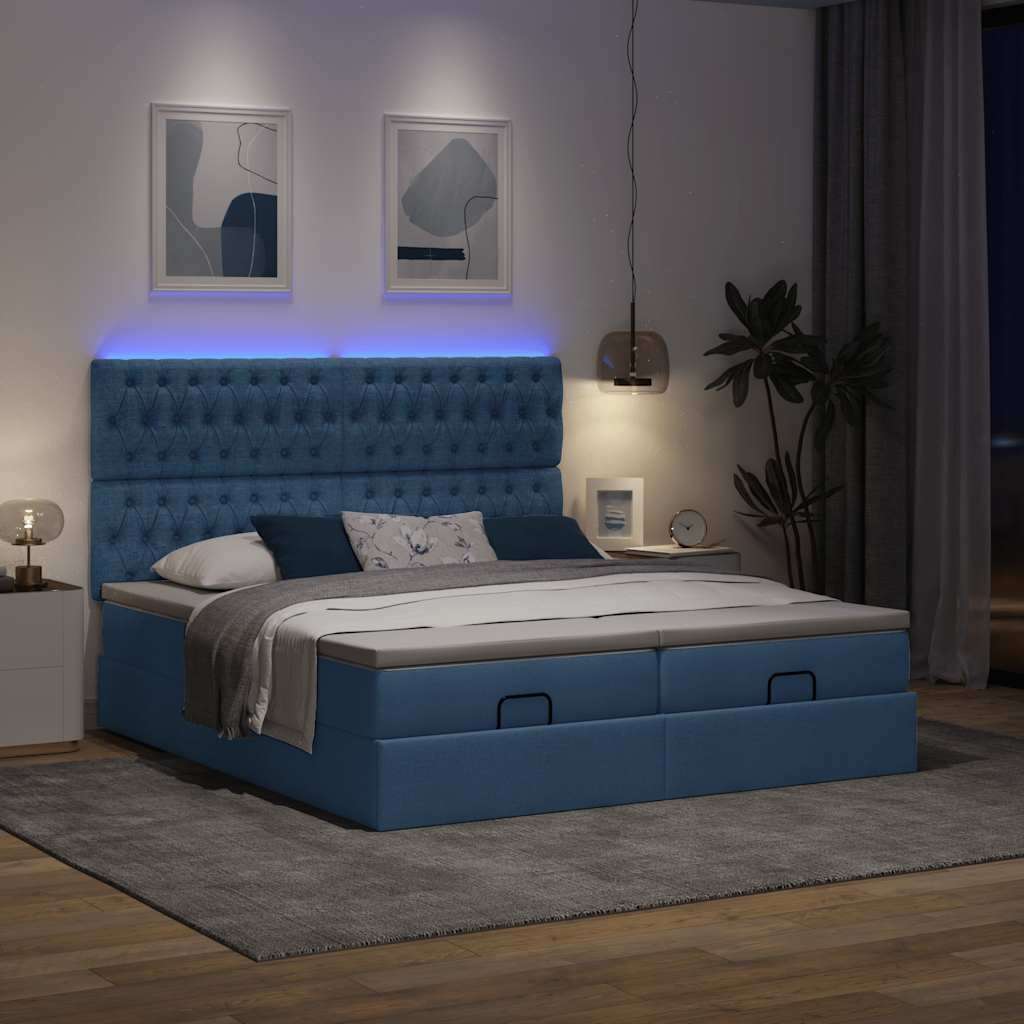Otomanski okvir kreveta s madracima plavi 180x200cm od tkanine