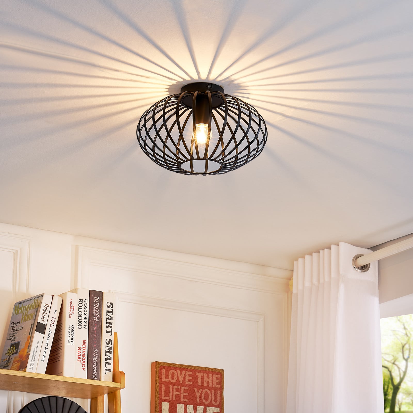 Lindby Maivi stropna svjetiljka, crna, 30 cm, željezo, kavez