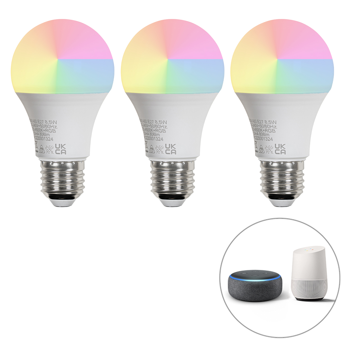 Set od 3 pametnih LED žarulja E27 A60 mat RGBW 8,5W 806lm 2700K