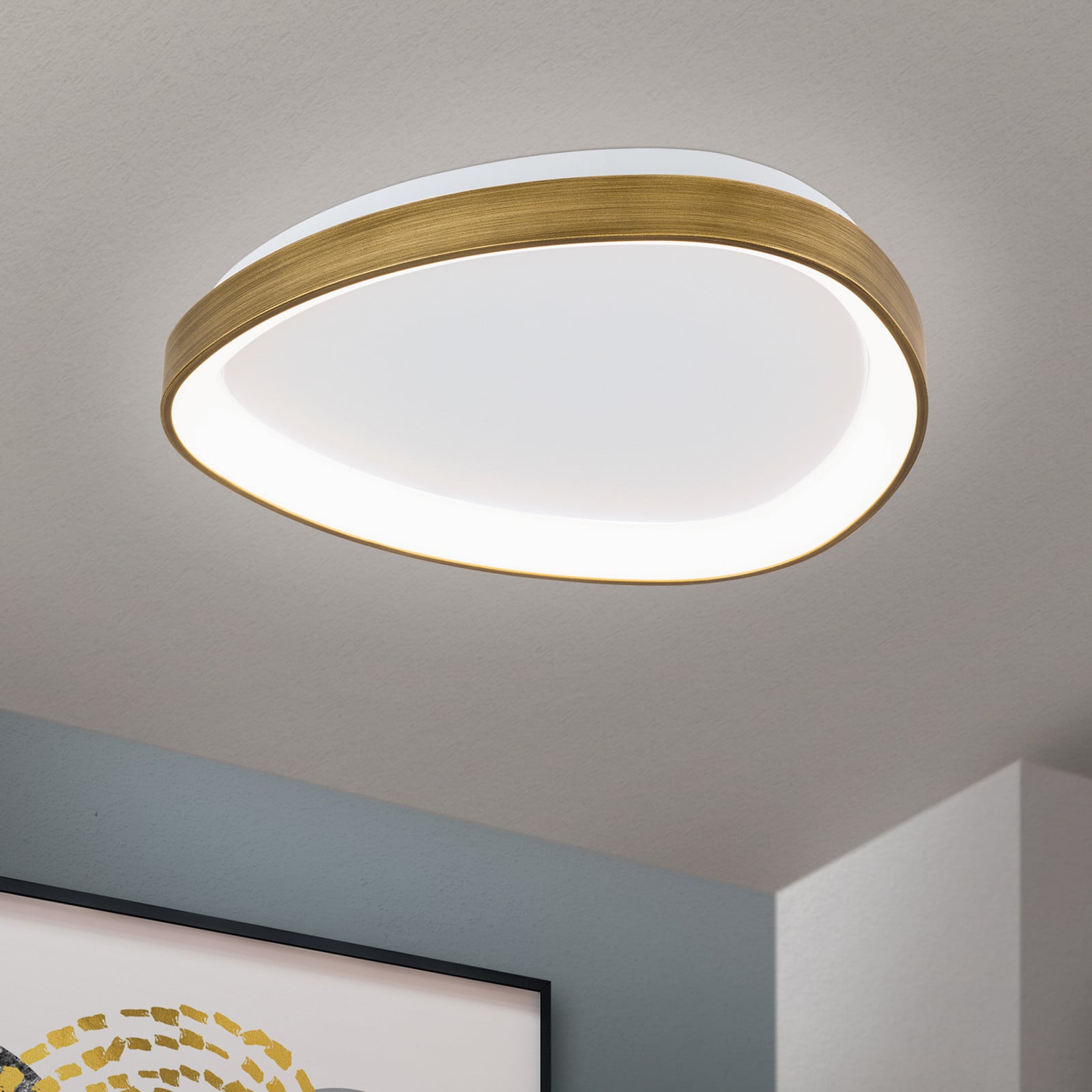 LED stropna lampa Charlie, Ø 45 cm, opalno bijela, boja antiknog mesinga