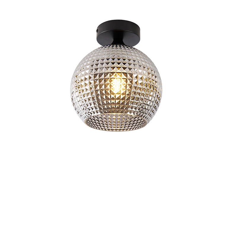 Stropna svjetiljka u stilu Art Deco crna s dimnim staklom - Sphere