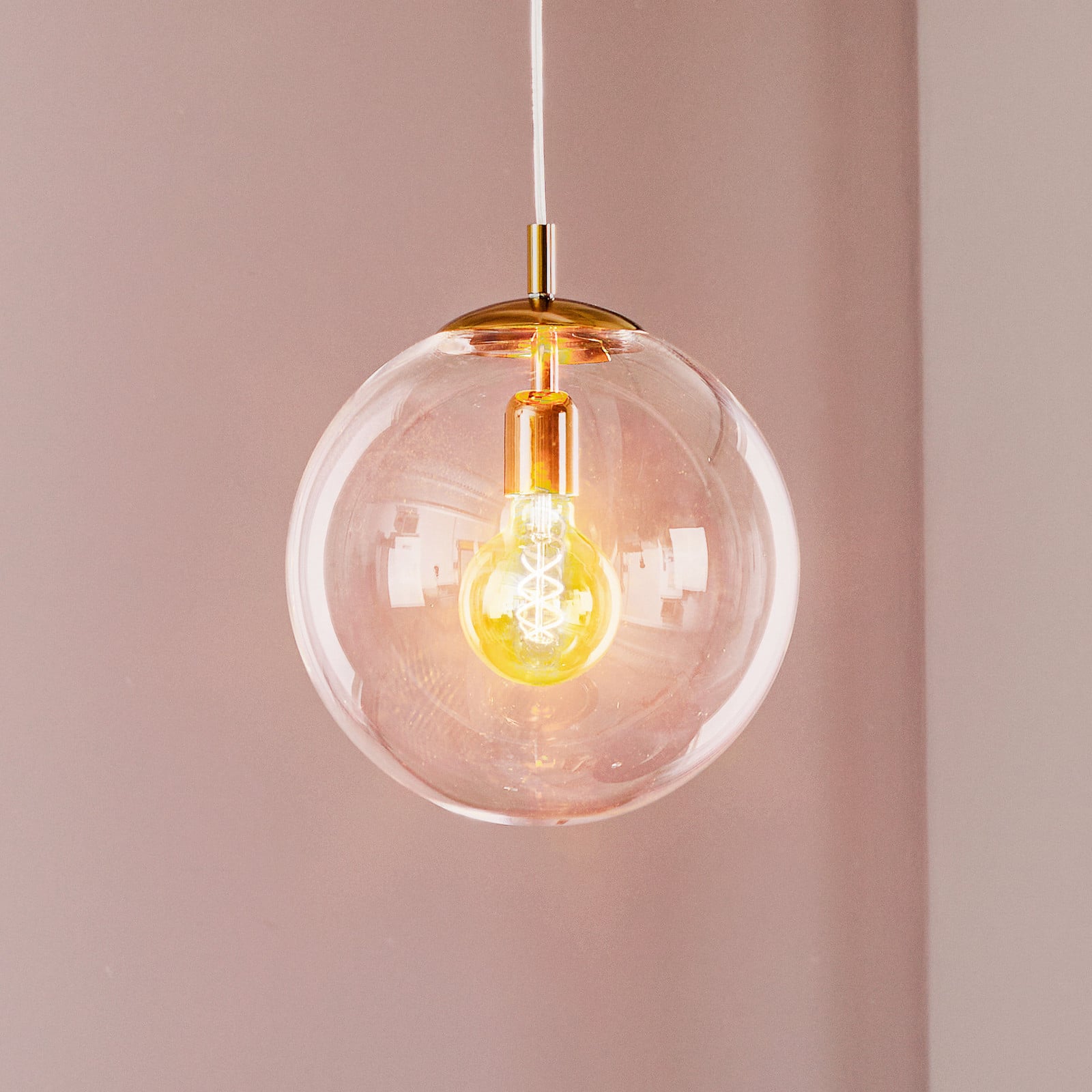 Viseća lampa 562, prozirno staklo, zlatni poklopac/nadstrešnica