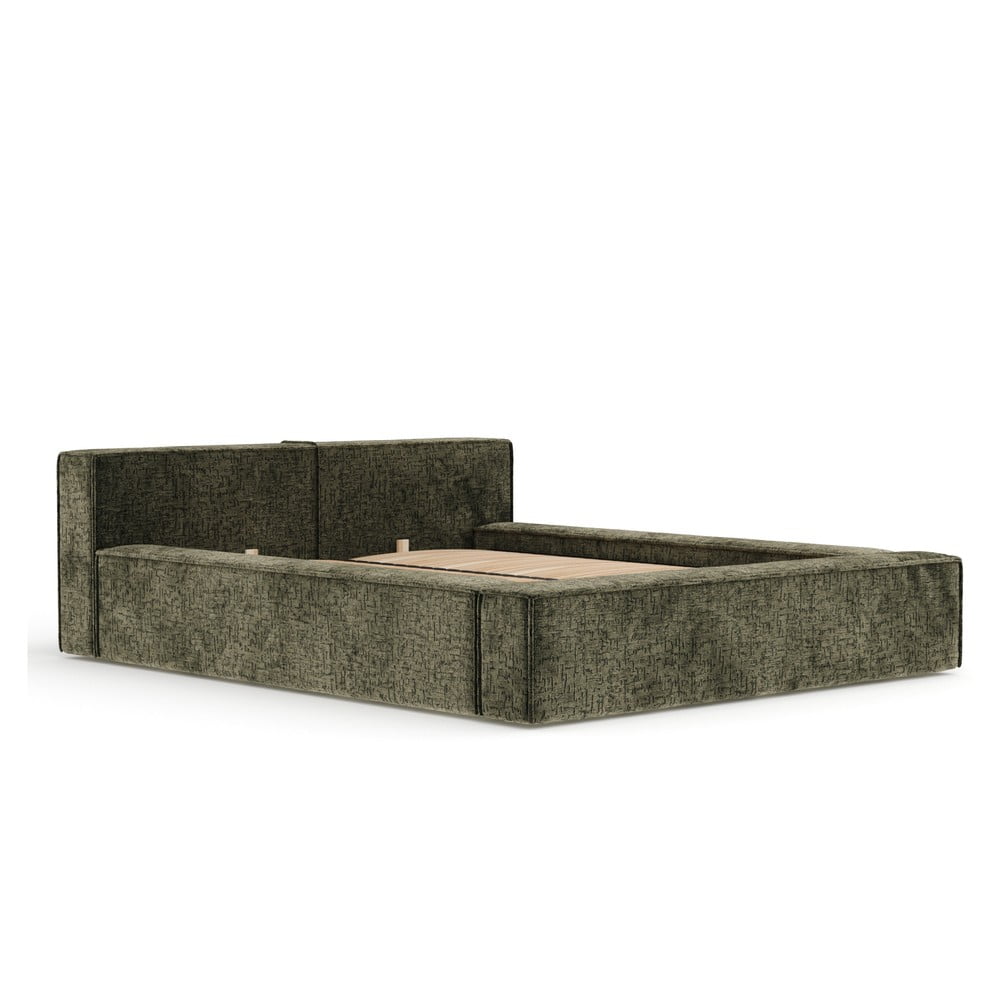 Tamno zeleni tapecirani bračni krevet s prostorom za odlaganje s podnicom 160x200 cm Voliera – Maison de Rêve