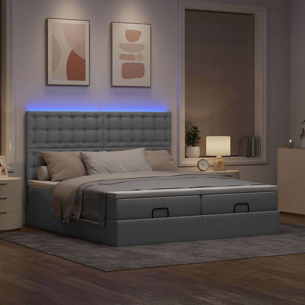Okvir kreveta s madracima svijetlosivi 200x200cm od tkanine