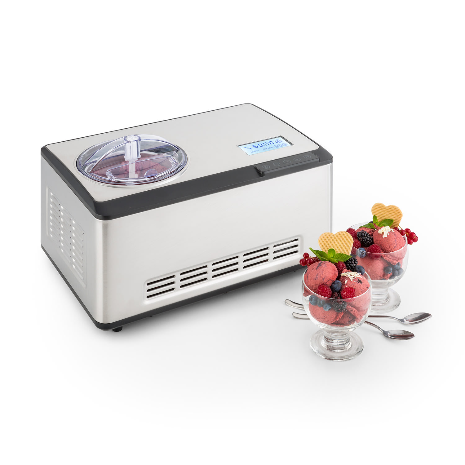 Klarstein Dolce Bacio, uređaj za izradu sladoleda, kompresor, 2 l, LCD zaslon, zaslon na dodir, ulašteni čelik