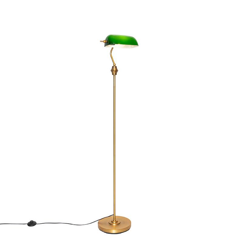 Klasična podna lampa za bilježnike brončana sa zelenim staklom - Banker
