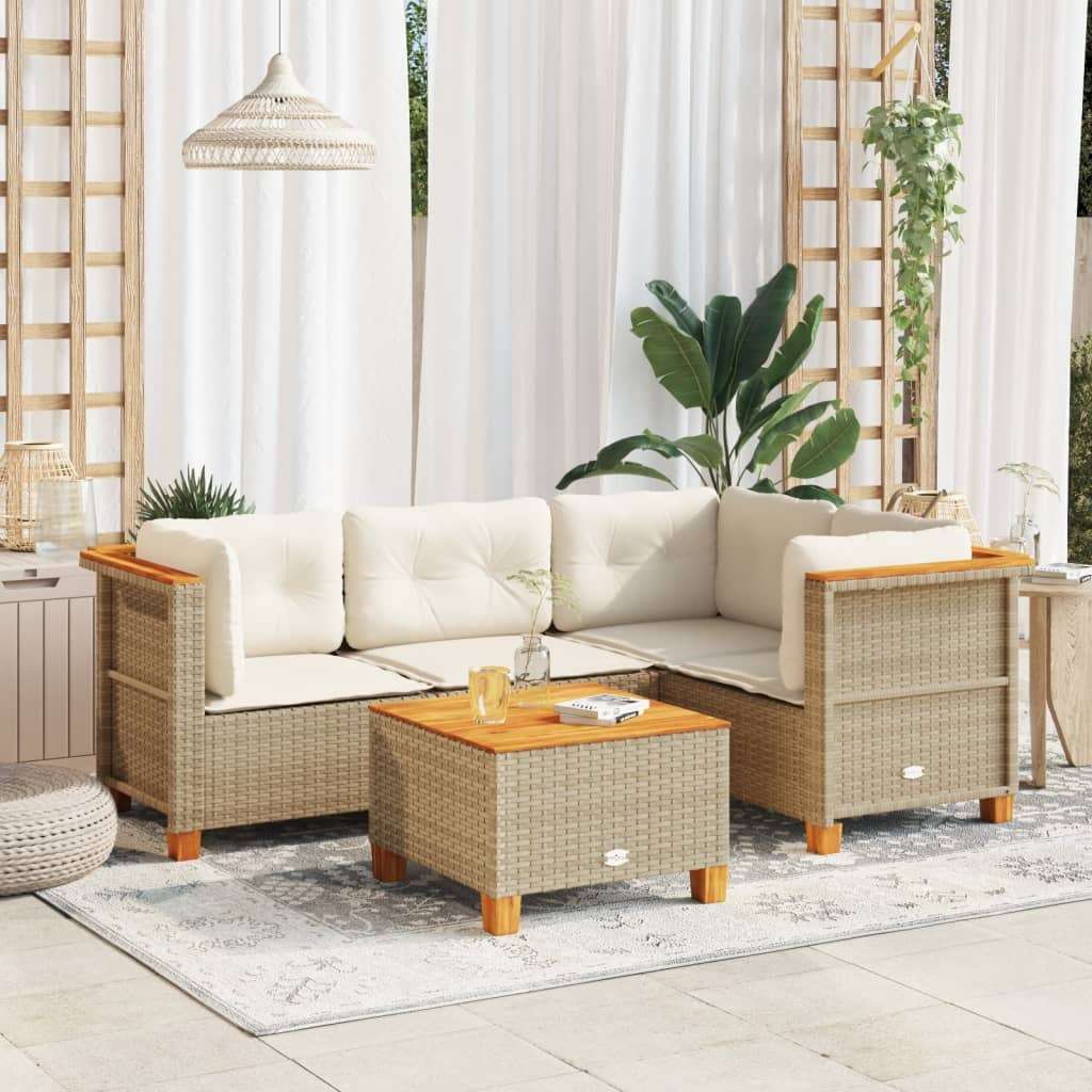 5-dijelni vrtni set sofa s jastucima bež od poliratana