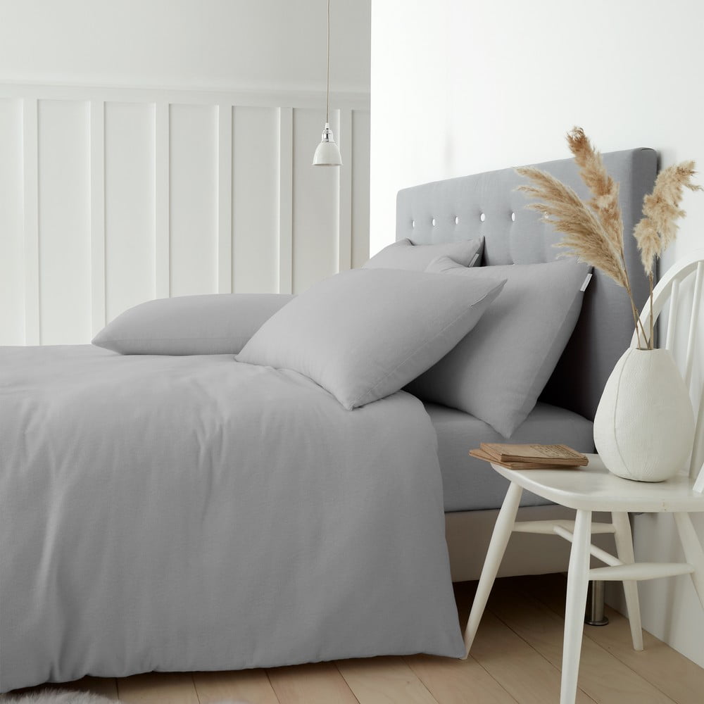 Siva flanelska posteljina za bračni krevet/za produženi krevet 230x220 cm Brushed – Catherine Lansfield
