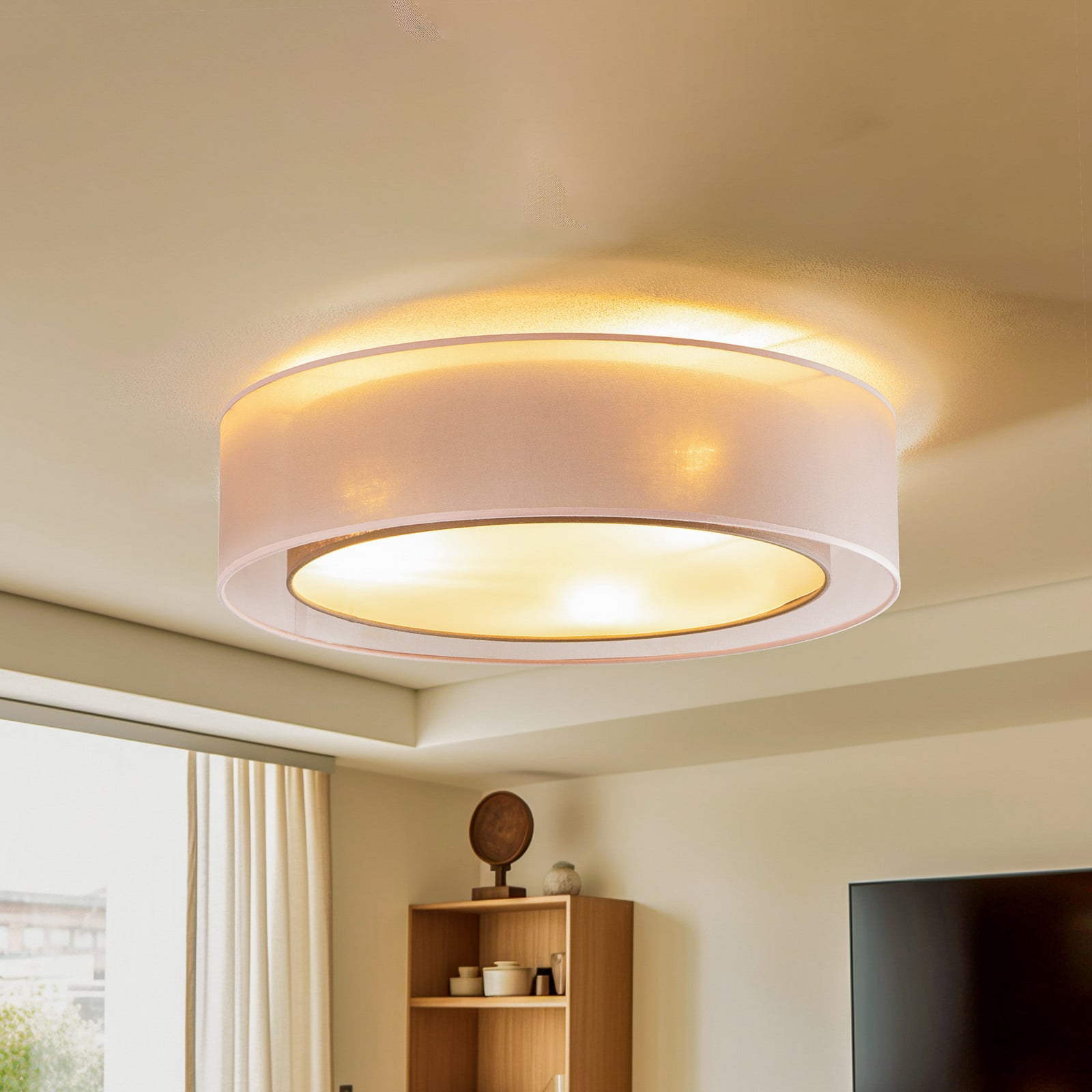 Euluna Tibu stropna lampa, tekstil, Ø50cm, zemljana boja