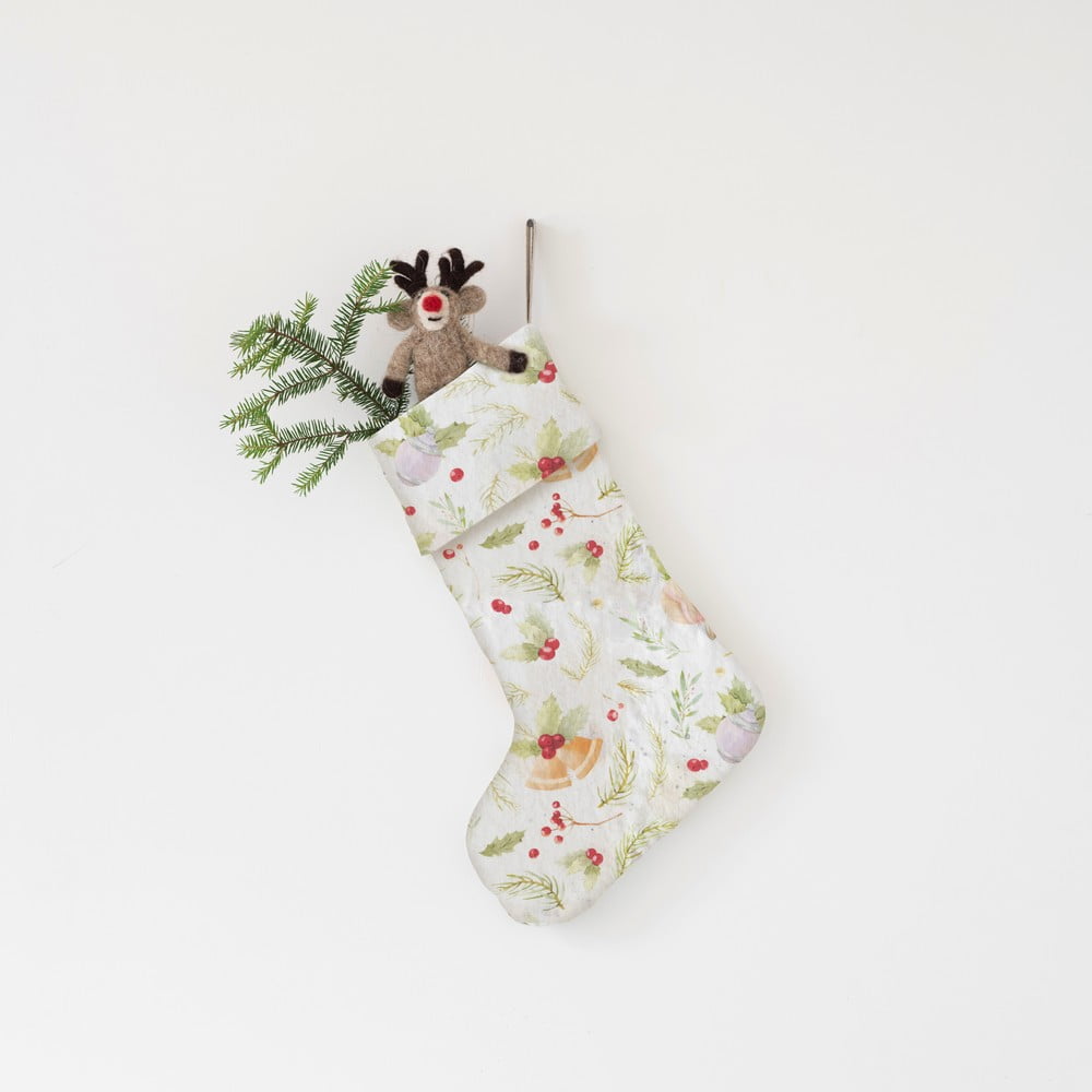 Tekstilna božićna čarapa Christmas Print – Linen Tales
